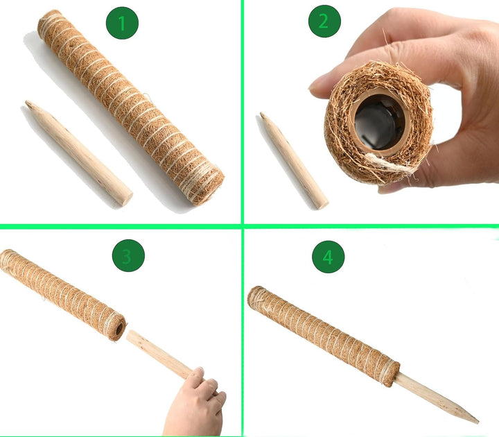 4 Stück Pflanzstab Kokos, 40cm Moosstab für Monstera, Moss Pole, Verlängerbar Coir Moss Stick,Prakti