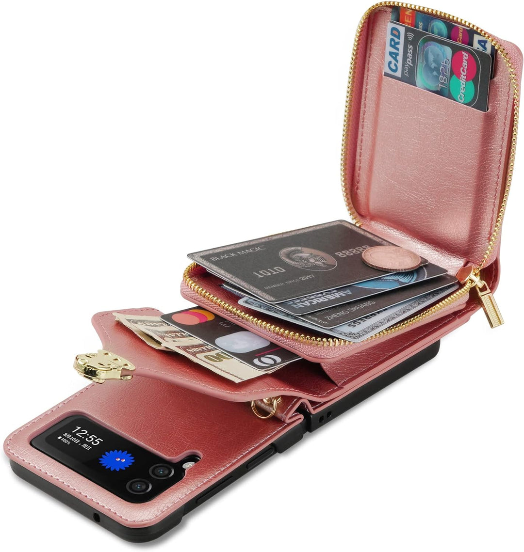 UDBKKDX Brieftasche Handyhülle für Samsung Galaxy Z Flip 4, Schnalle Frauen Mattes Leder hülle mit B