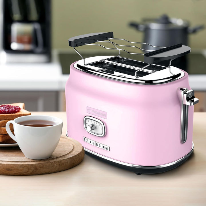Westinghouse Retro Toaster 2 Scheiben, Abnehmbarer Brötchenaufsatz, 6 Bräunungsstufen, Brotzentrieru