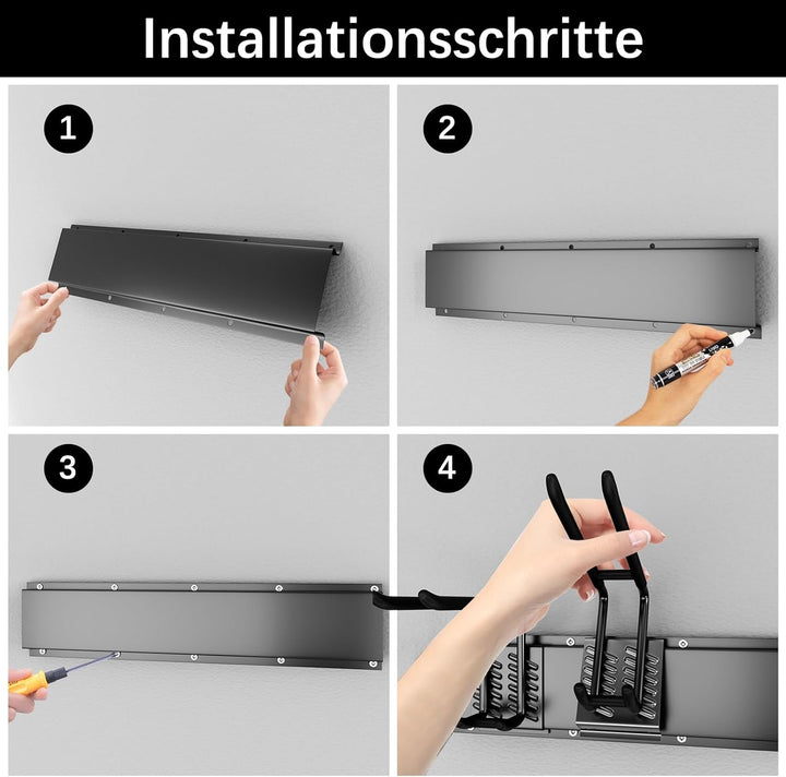 Verstellbares Gartengerätehalter 120 cm, Wandhalterung Gartengeräte - mit 3 Schienen& 8 Haken, Aufbe