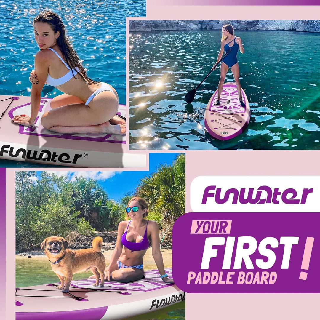 FunWater Aufblasbares Stand Up Paddle Board Multifunktionale Paddelboards mit Flossen, Knochleine, S