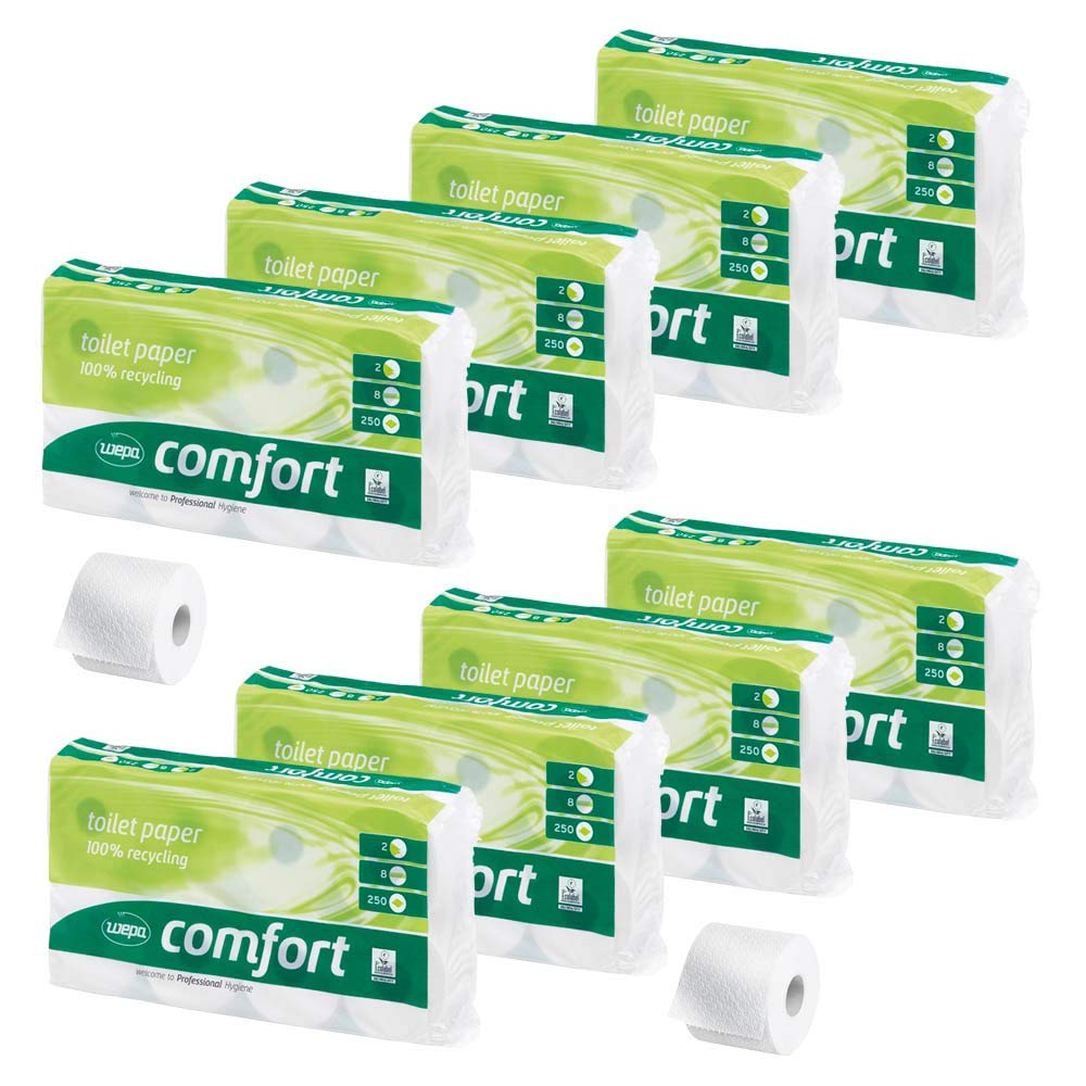 Satino by WEPA Comfort Toilettenpapier 2lagig - Grosspackung mit 64 Rollen 100% Recyclingpapier - we