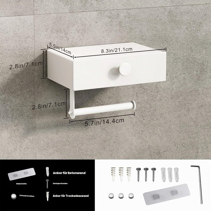 VOLDRA Toilettenpapierhalter Mit Feuchttücherbox, Klopapierhalter Ohne Bohren Klorollenhalter mit Ab