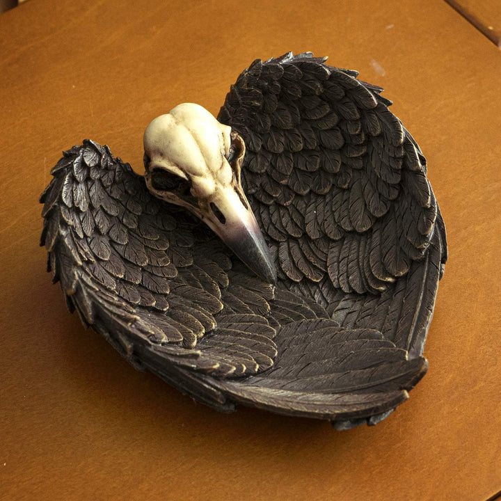 Pacific Giftware Undead Cross Winged Raven Skull Decorative Gothic Harz Dish