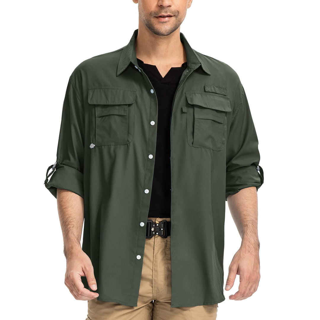Outdoor Hemd Herren Langarm Safari Hemd UPF50 UV Schutz Funktionshemd Atmungsaktiv Button Down Hemd