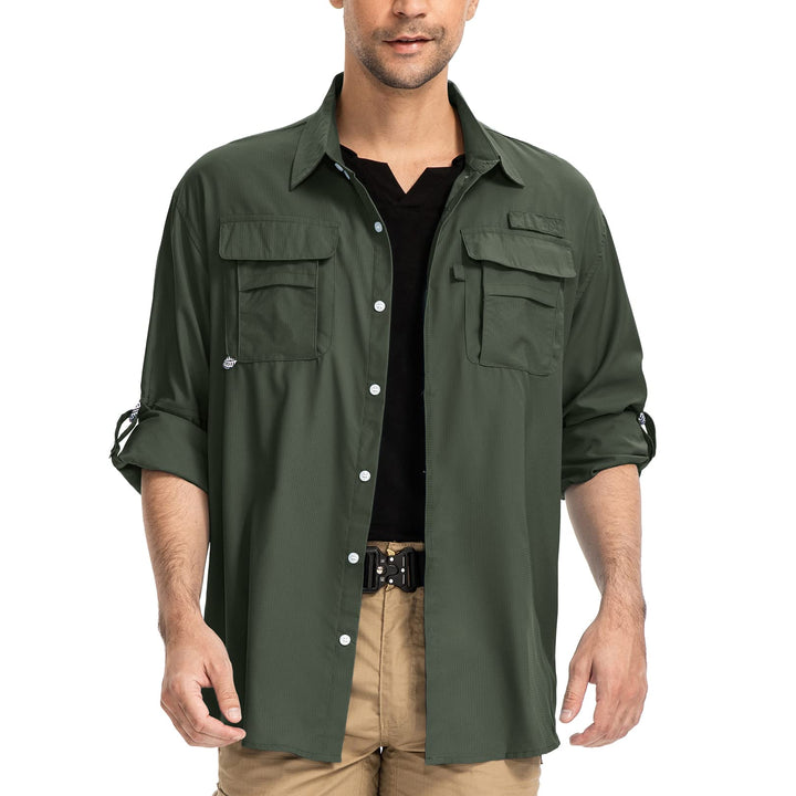 Outdoor Hemd Herren Langarm Safari Hemd UPF50 UV Schutz Funktionshemd Atmungsaktiv Button Down Hemd