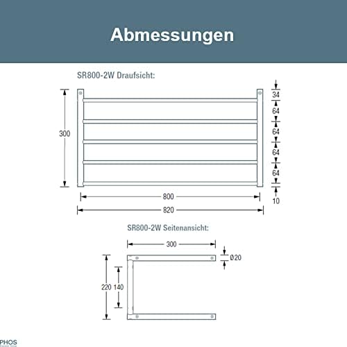 PHOS Design, SR800-2W, Schuhregal mit 2 Ebenen zur Wandmontage, 80 cm breit, gebürsteter Edelstahl 8