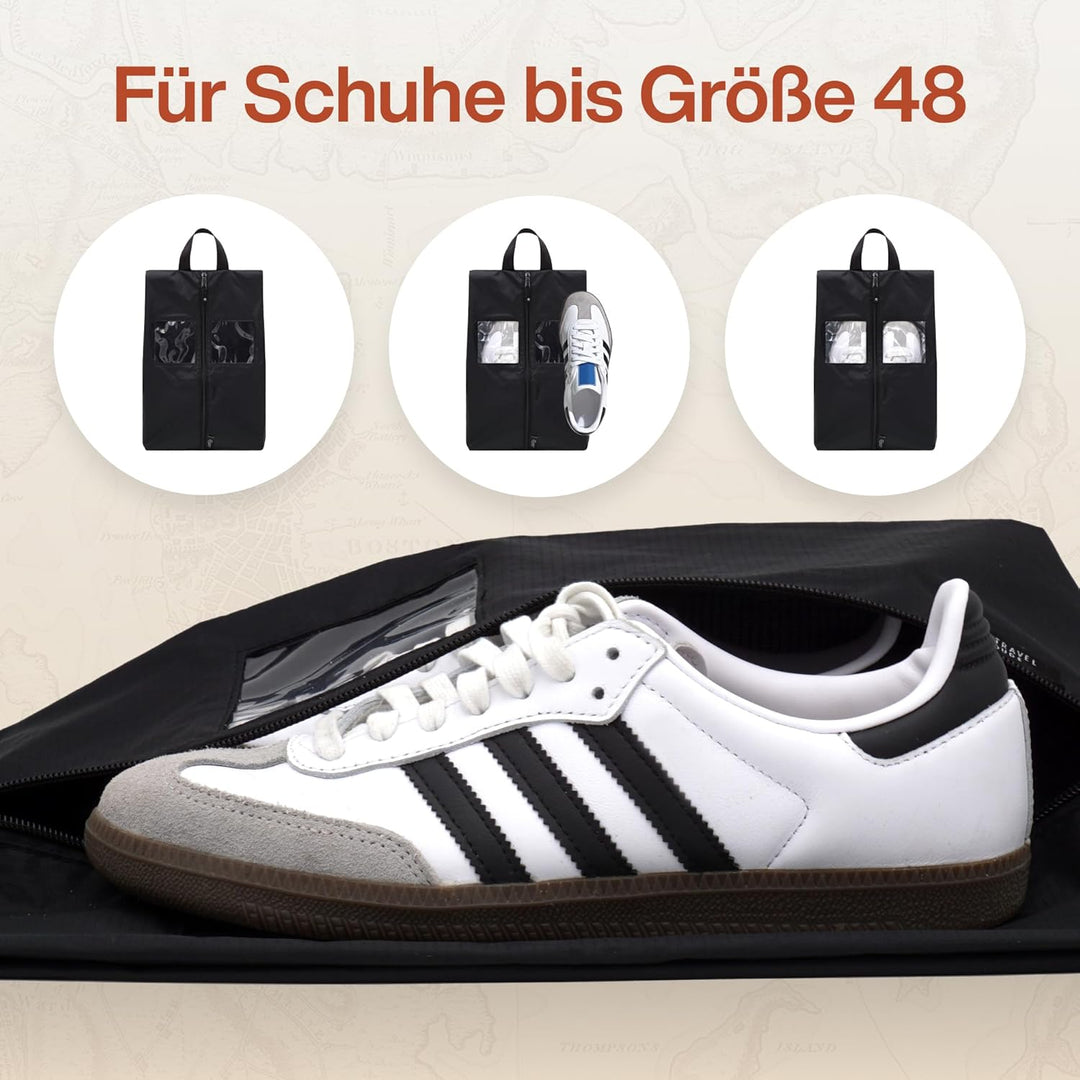 TRAVEL DUDE Schuhtaschen 2er Set | schwarz | mit transparentem Fenster | wasserabweisend, Ultraleich