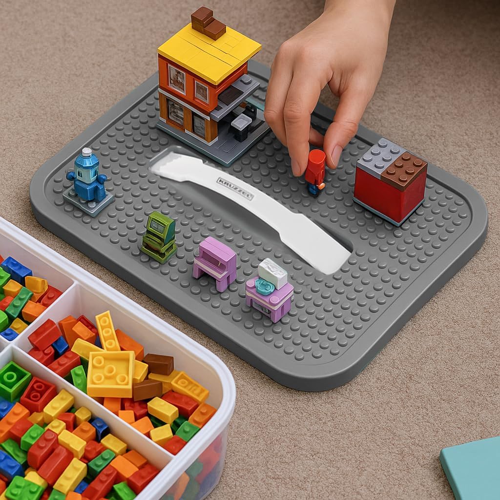 KRUZZEL Bausteine Aufbewahrungsbox 35L mit Griff & Trennwänden – 5 Etagen Stapelbox Transparent für