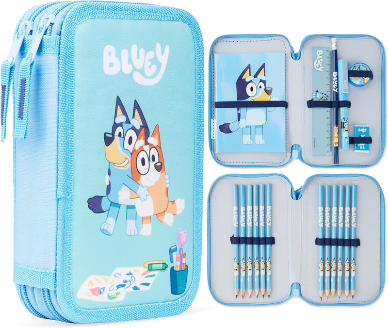BlueY Federmäppchen Kinder 2-Fach Gefülltes Doppelmäppchen mit Schul Sachen & Schreibwaren
