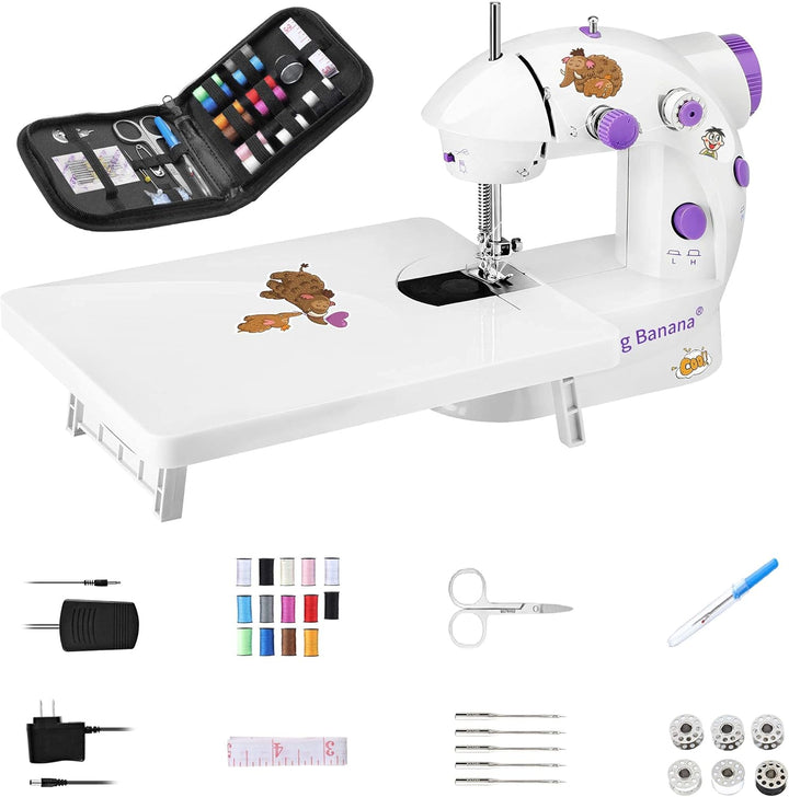 Mini Sewing Machine with Extension Table, Adjustable 2-Speed 2-Thread Sewing Machine, Portable Elect