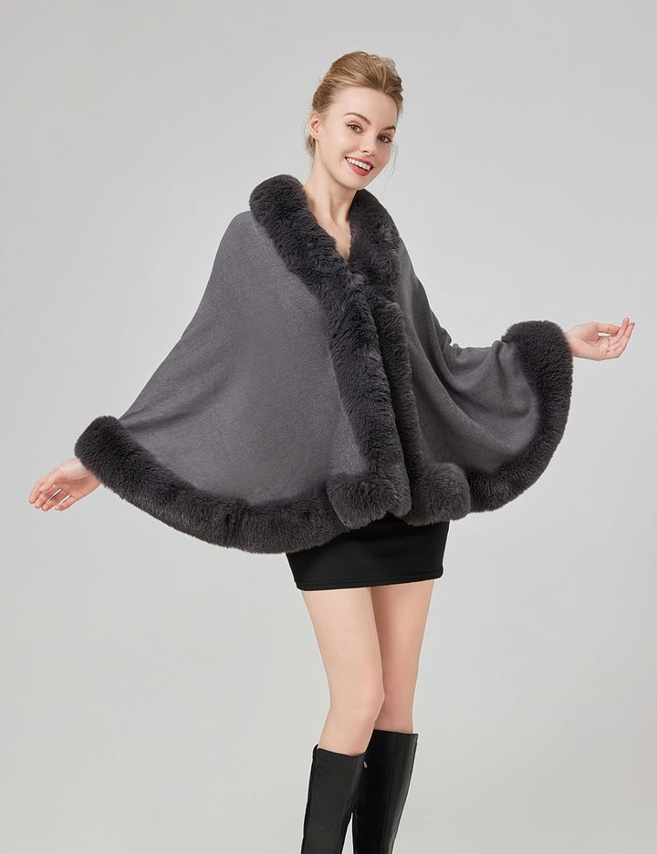 BEAUTELICATE Kunstpelz Stola Schal Damen Strick Bolero Poncho Cape für Hochzeit Abendkleid Braut Fra