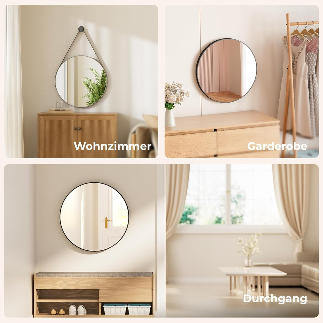 Heilmetz® Badspiegel Φ60cm Runder Spiegel Wandspiegel Badezimmerspiegel Schwarz Wanddekoration für B
