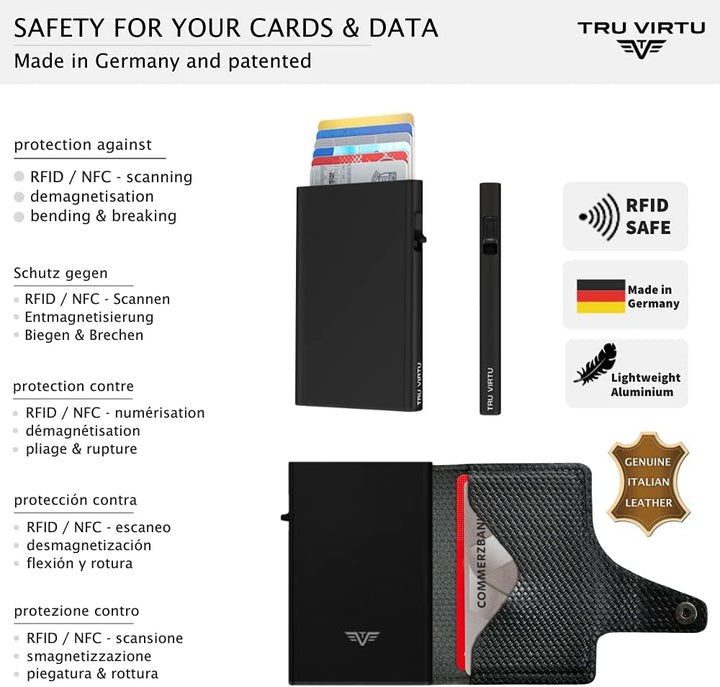 TRU VIRTU® Wallet Click & Slide Strap Edition Diagonal Carbon Black/Black, Diagonal Carbon Black/Bla