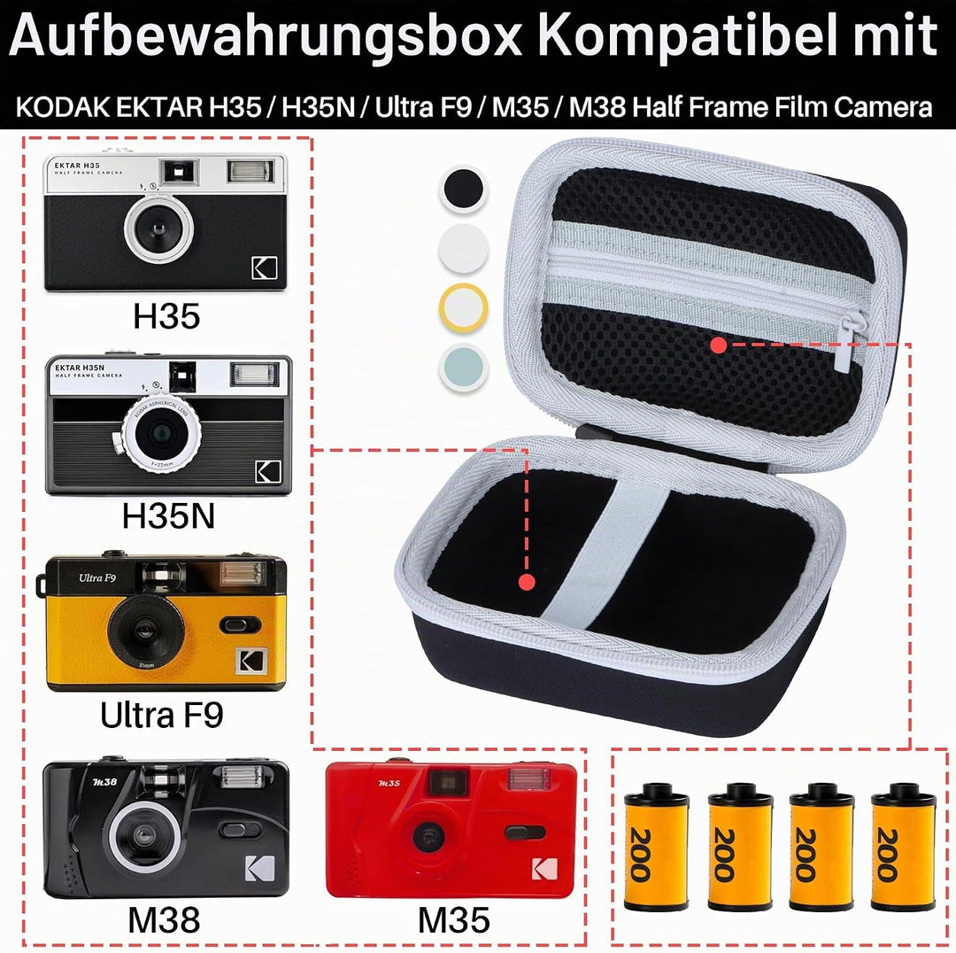 Hart Schutz Hülle Etui für Kodak EKTAR H35/ H35N/ Ultra F9/ M35/ M38 Halbformat-Filmkamera (Weiss+Ge