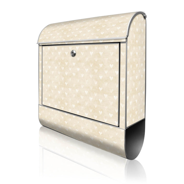 banjado® Design Briefkasten mit Motiv Beige Herzen 39x47x14cm &amp; 2 Schlüssel - Briefkasten Stahl Silb