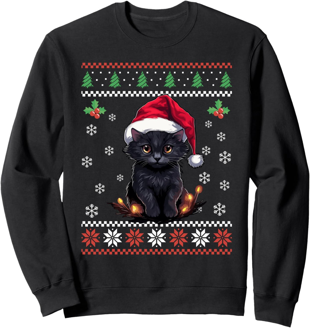 Weihnachtspullover mit schwarzer Katze, für Erwachsene und Kinder Sweatshirt