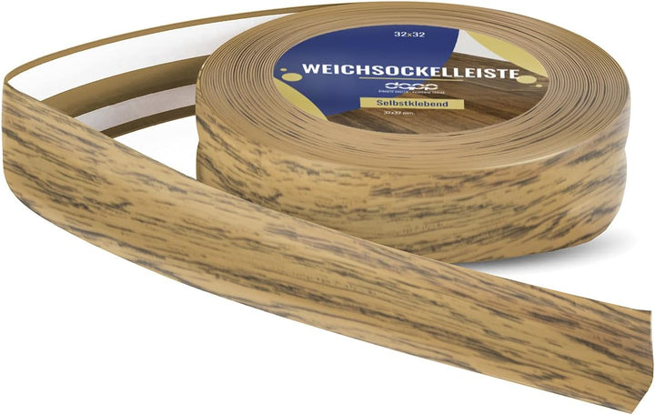 DQ-PP WEICHSOCKELLEISTE | 20m | eiche | 32x23mm | PVC | selbstklebend | Knickwinkel Fussleisten Gumm