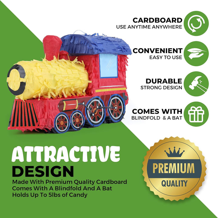 3D Zug Pinata Bundle mit einer Augenbinde und Fledermaus (42 x28 x17 cm), Pinata für Jungen Geburtst