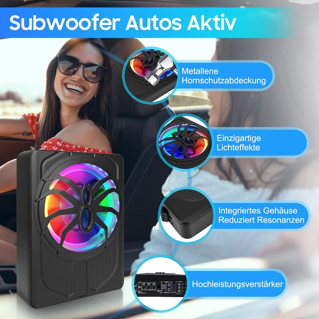 VINGVO Subwoofer Auto,10Zoll 800W Aktiv Subwoofer Für Auto,2.6 Ohm Ultra Flach Untersitz Subwoofer A