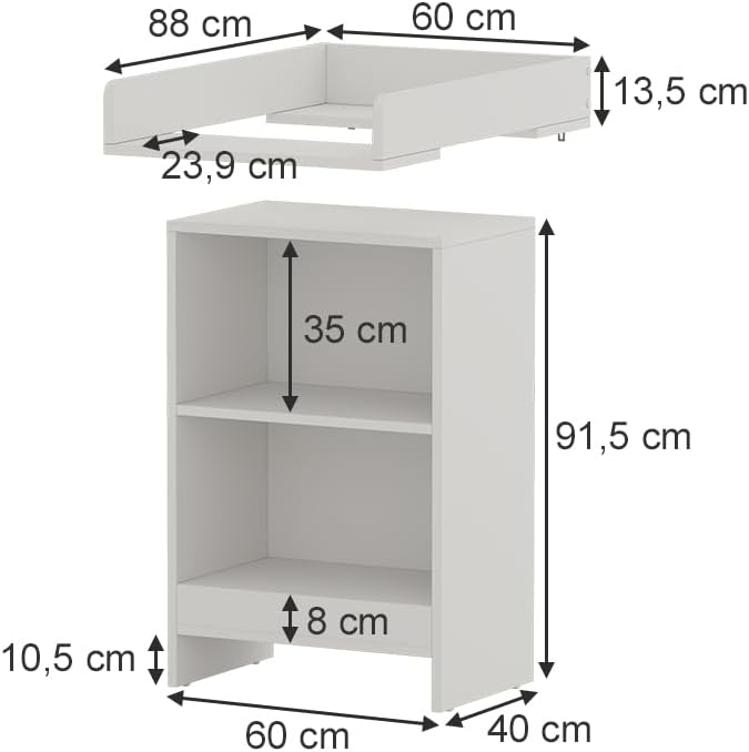 Vicco Wickelkommode Mona, Weiss, 60 x 103.5 cm mit Wickelaufsatz