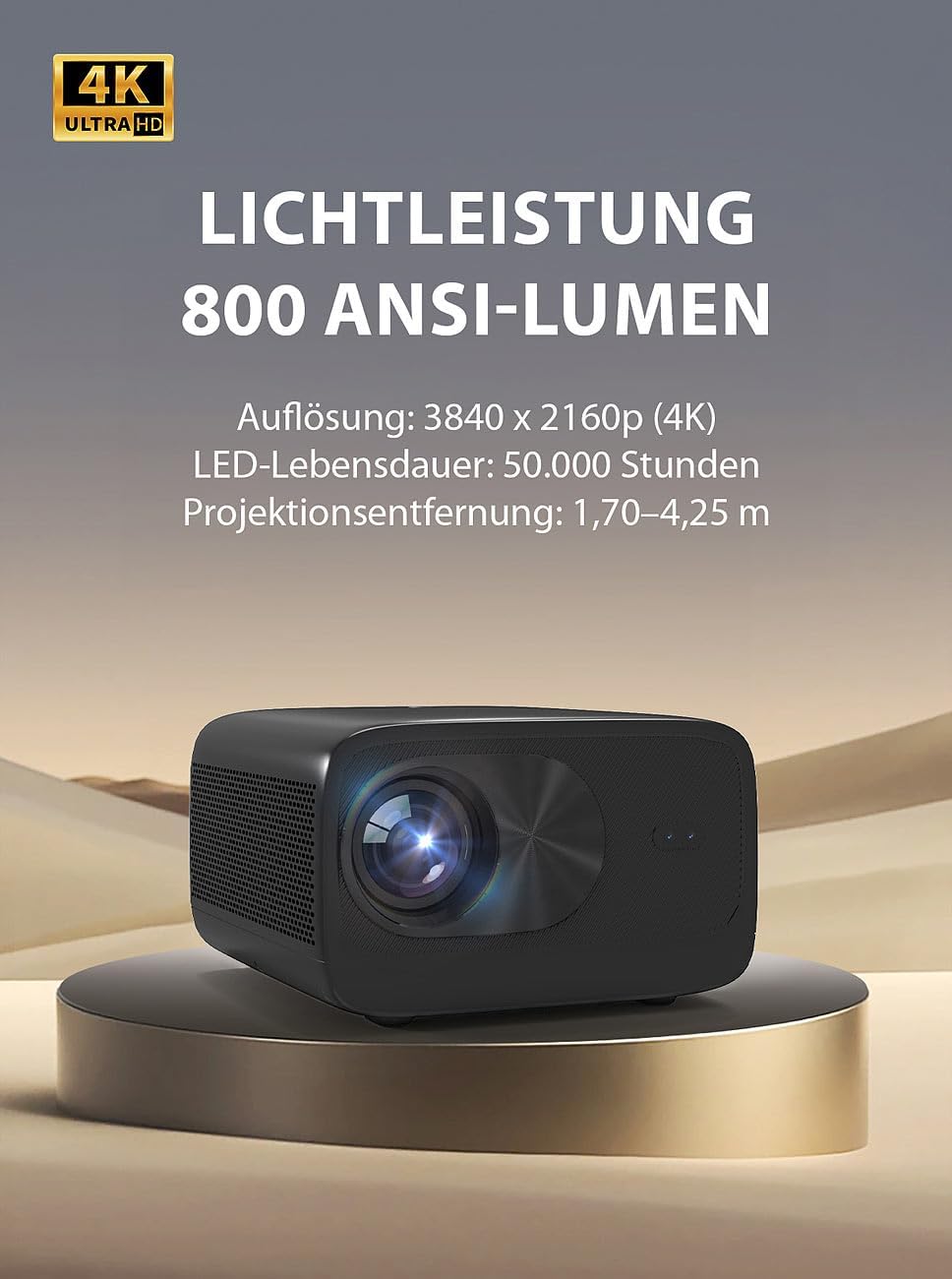 Beamer natve 4K: WLAN-LED-Beamer mit nativer 4K-UHD-Auflösung, 12.000 lm, 600 ANSI (Projektor, für S