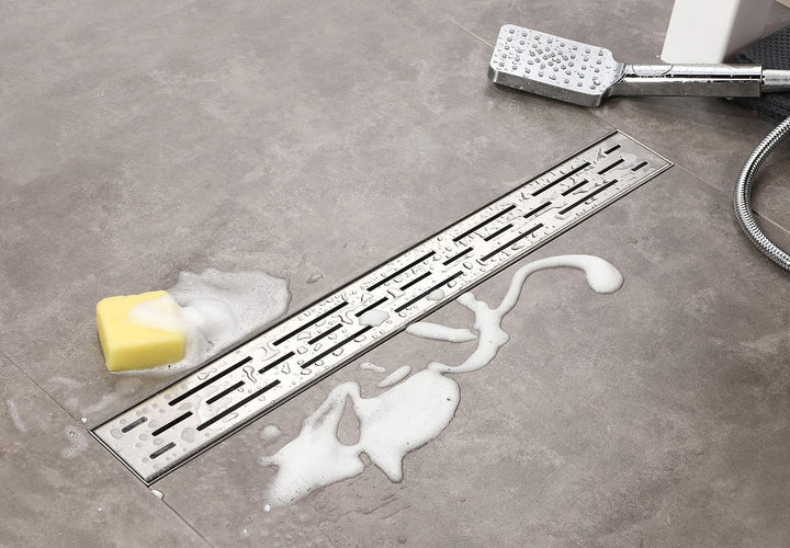 Elbe® Duschrinne 70 cm aus Edelstahl, 3-reihig-Schlitzm Muster, Duschablauf mit Siphon und Haarsieb,