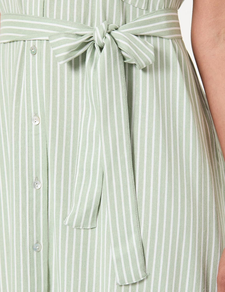 VERO MODA Damen Vmmymilo Sl Calf Shirt Dress WVN Ga Kleid L Reseda/Stripes:snow White, L Reseda/Stri