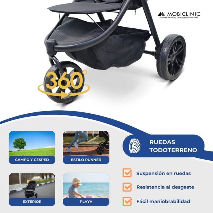 Mobiclinic® kids, 3-rad-kinderwagen, Agnes, Geländereifen, Einhandlenker, 5-punkt-gurtsystem, Rücken