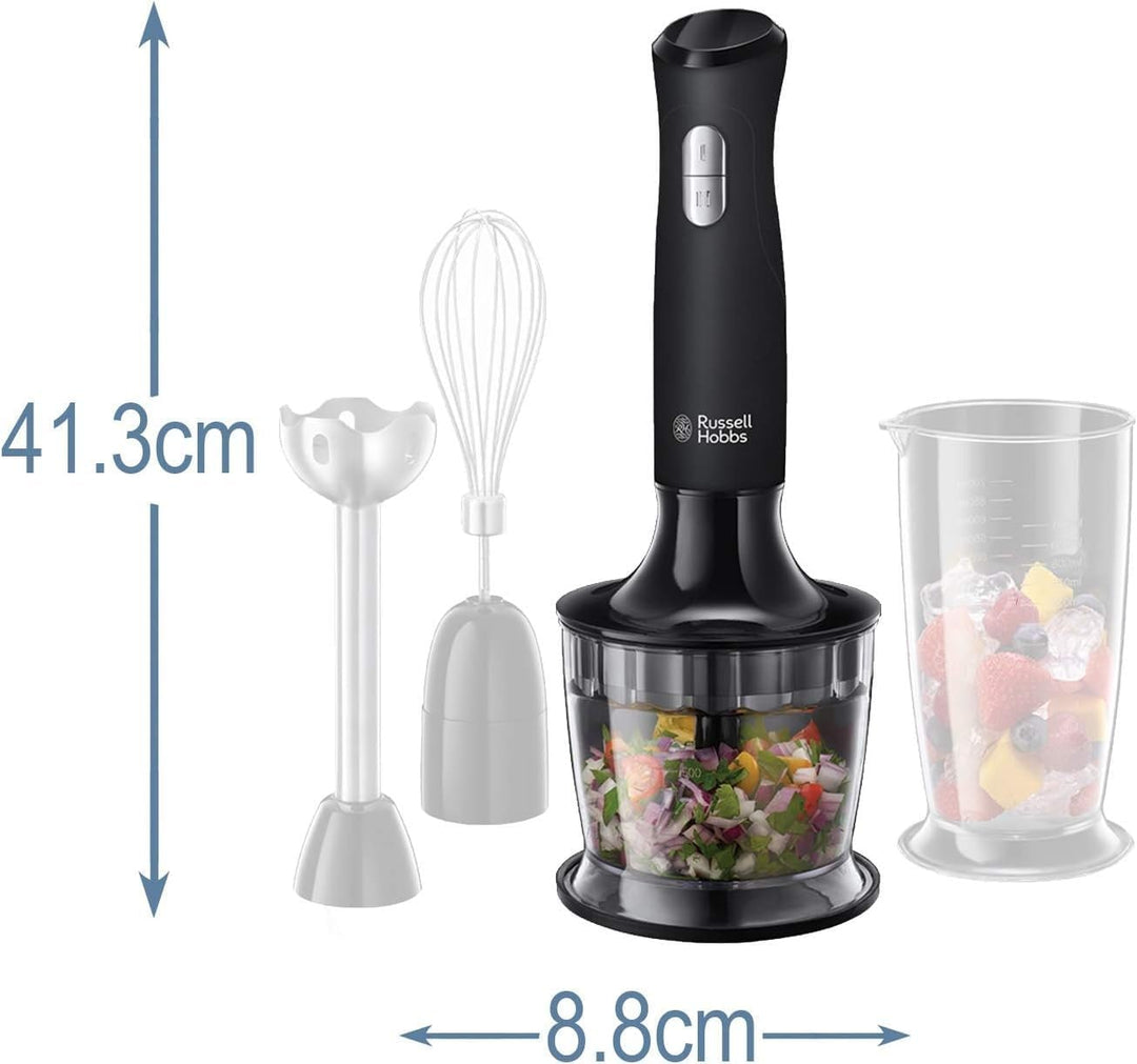 Russell Hobbs Stabmixer [3-in-1: Pürierstab/Zerkleinerer, Mixer- & Schneebesenaufsatz] Matt Schwarz