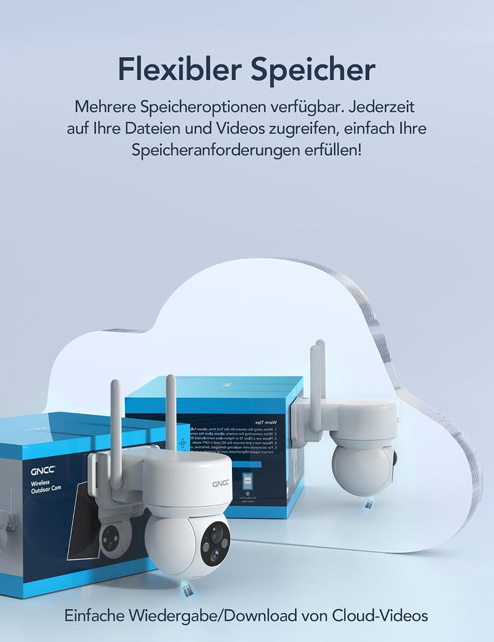 GNCC Solar Überwachungskamera Aussen Akku, 1080P Outdoor WLAN Kamera Überwachung Aussen mit Farb-Nac