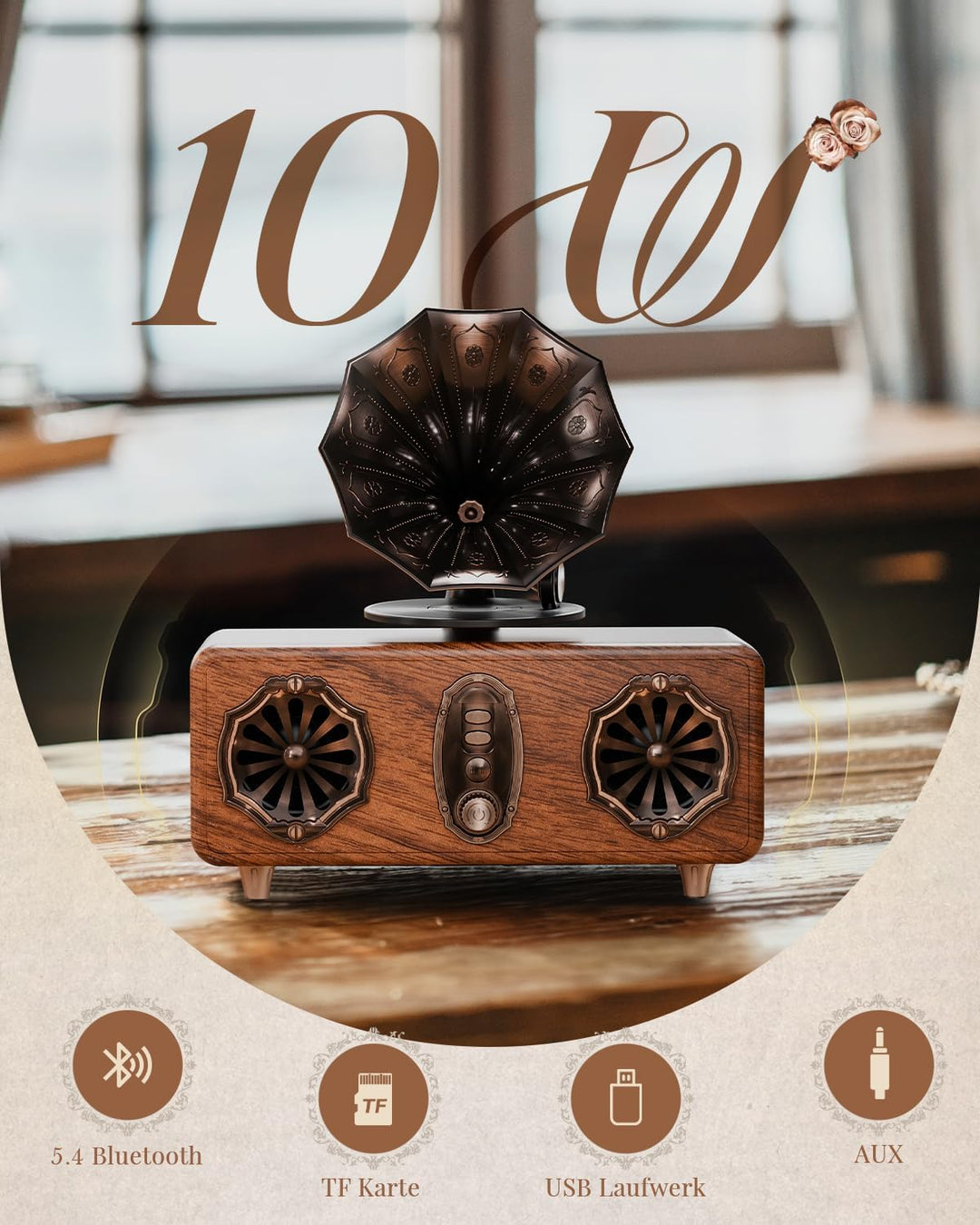 COLSUR Retro Bluetooth Lautsprecher Vintage FM Radio unterstützt TF-Karte/AUX/USB tragbarer kabellos