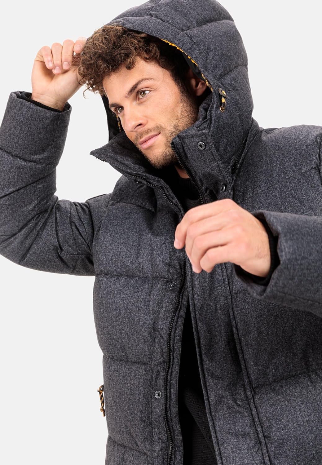 camel active Herren Langer Puffermantel Jacke 64 Schwarz, 64 Schwarz