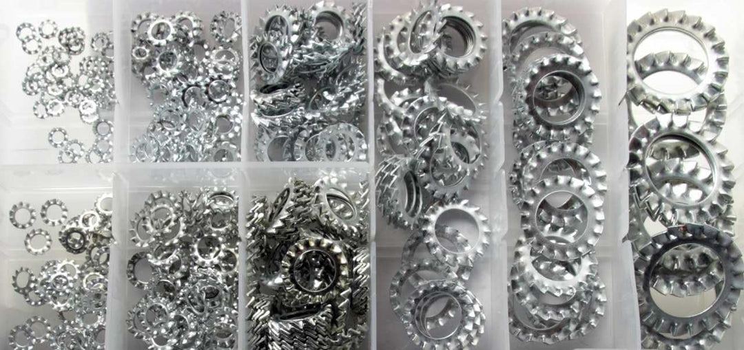 Zahnscheiben-Sortiment (aussen gezahnt) diverse Grössen 3-21mm 325-tlg. Sicherungsscheiben Satz/Sich