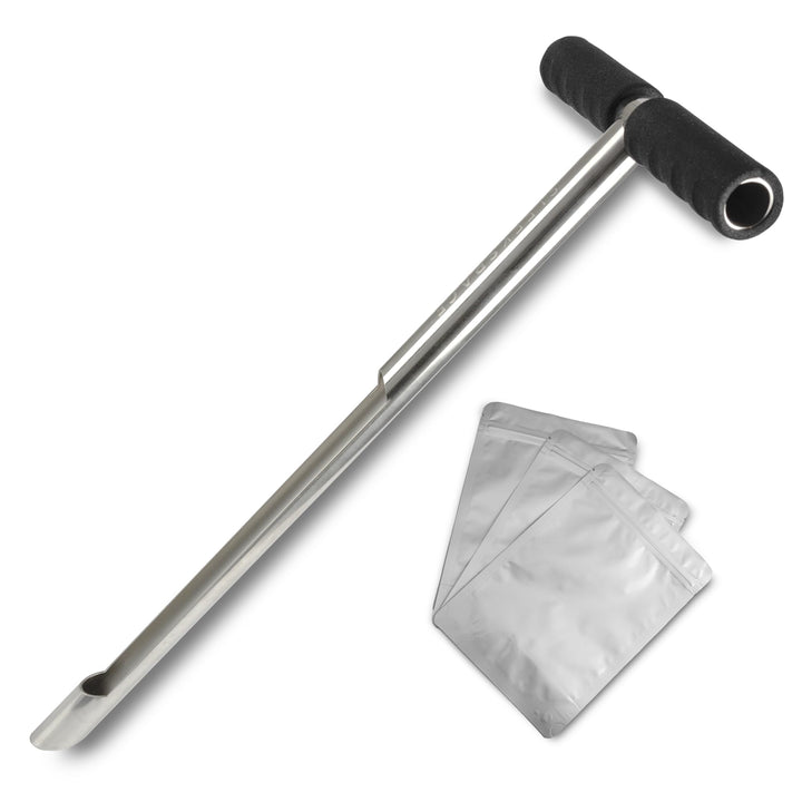 Sleekspace Bodensonde mit kleinen Bodenprobenbeuteln. 50,8 cm-Bodenprobensondenstab. Zum Patent ange