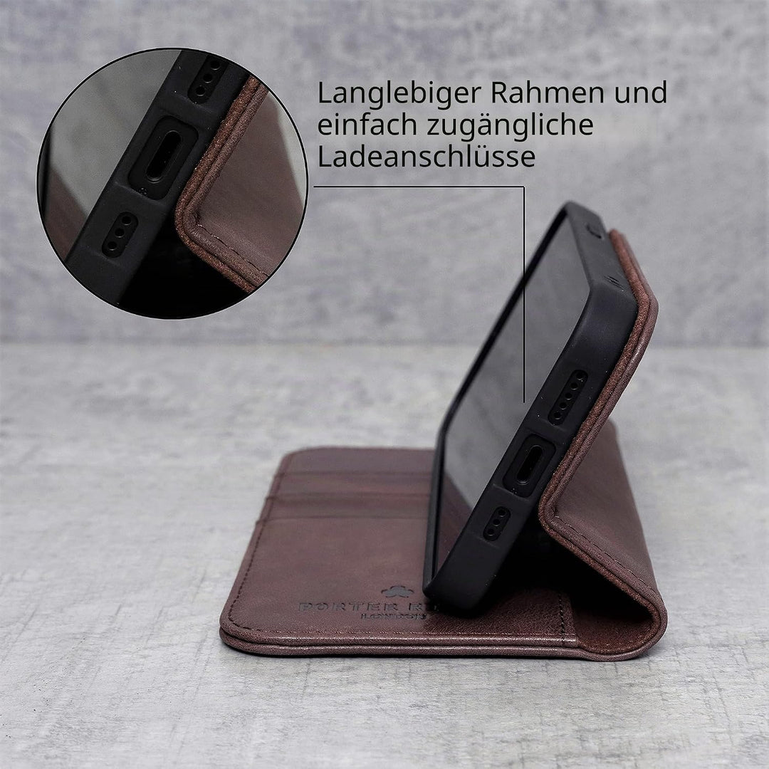Porter Riley - Lederhülle für Huawei P30. Premium Echtleder Standhülle/Cover/Brieftasche kompatibel