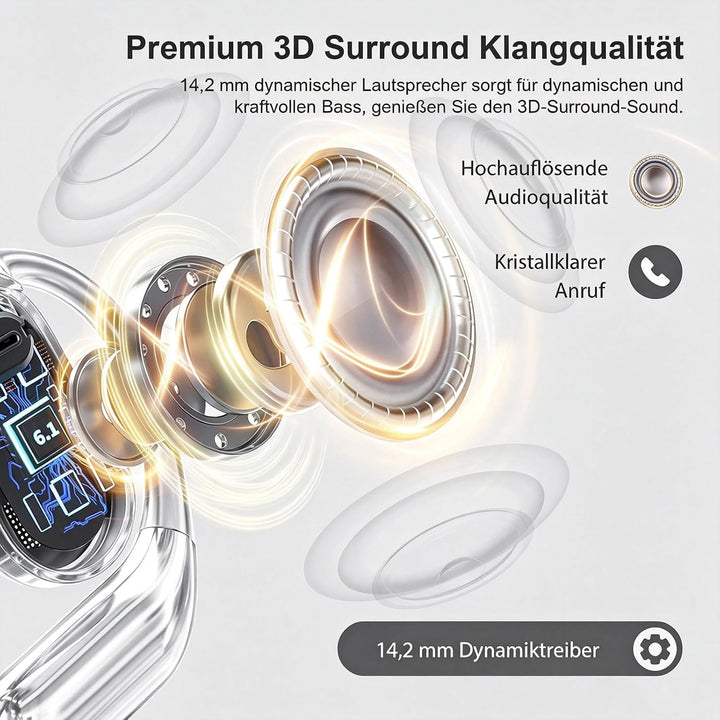 Open Ear Kopfhörer Bluetooth 6.1 KI 50 Std Sport Kopfhörer mit Bequem Flexiblem Ohrhaken 4 ENC Mic D