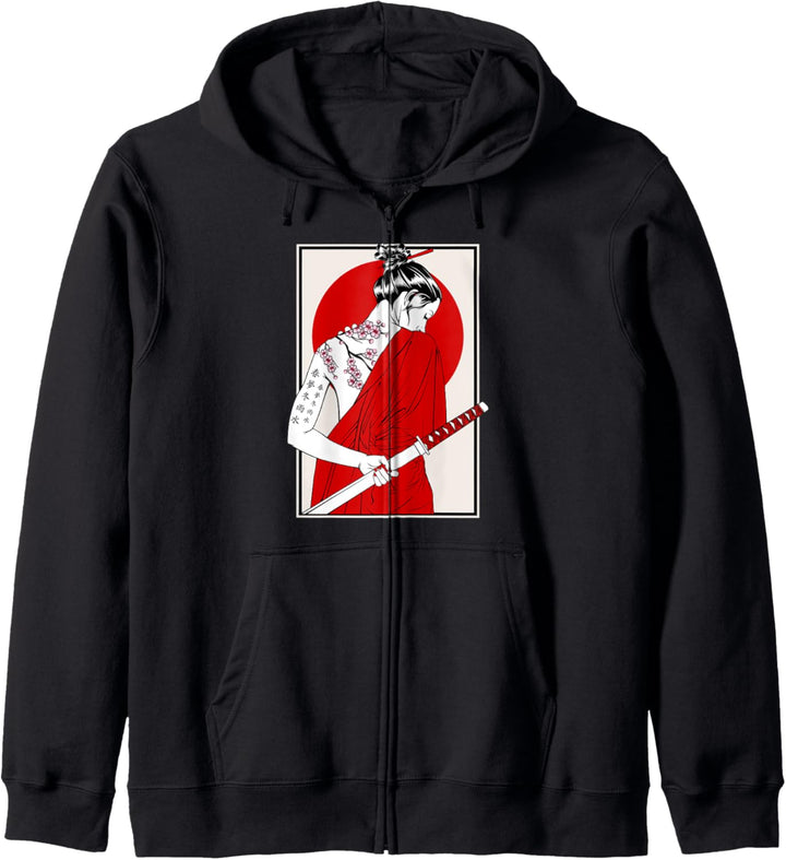 Japanische Samurai-Kultur-Landschaft, Vintage, Sakura, Kirschspass Kapuzenjacke