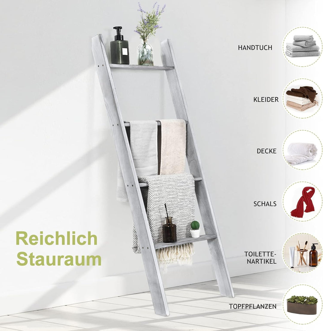 GOPLUS 4 Ebenen Handtuchständer, Handtuchleiter Holz, Handtuchständer Leiterregal, 4 Handtuchstangen