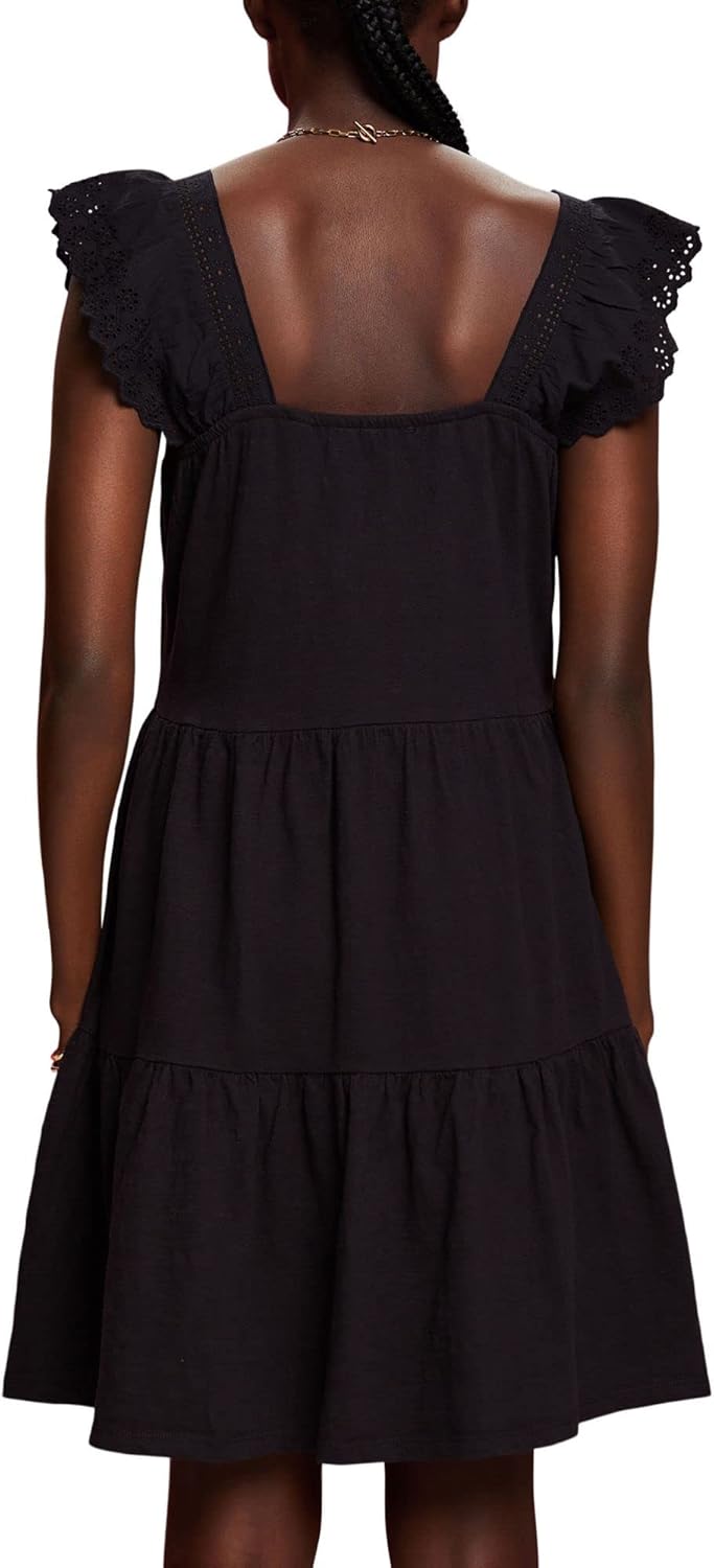 edc by Esprit Jerseykleid mit Ärmeln aus bestickter Spitze XXS 001/Black, XXS 001/Black