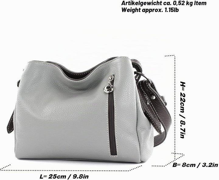 modamoda de - T220 - ital. Schultertasche Klein aus Echtleder Schokobraun, Schokobraun