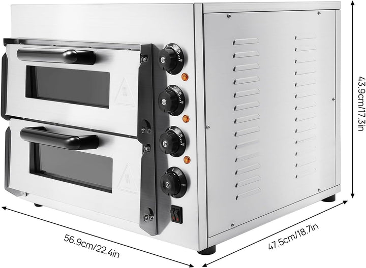Doppel Pizza Backofen, 3000W elektrischer Pizzaofen, Kommerzieller Pizzaofen mit 1-60 Min Timer, Piz