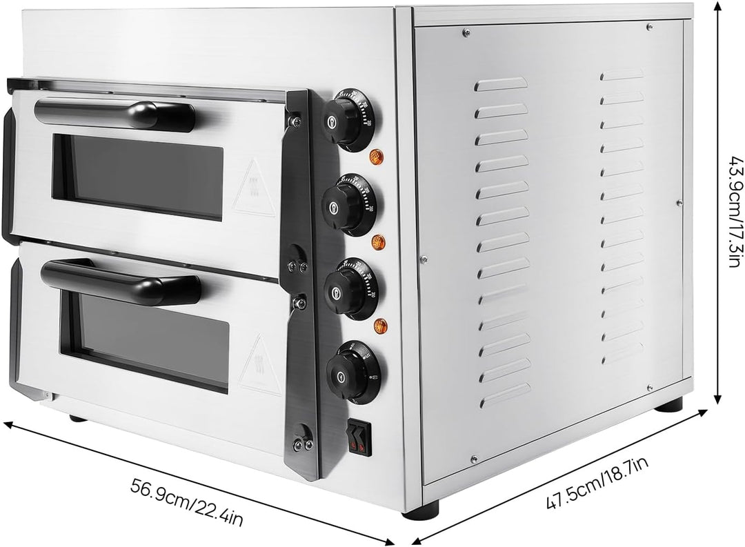 Elektrischer Pizzaofen, 3000W 2 Etagen Pizza-Ofen Kommerzieller Pizzaofen Edelstahl Elektrisch Gastr