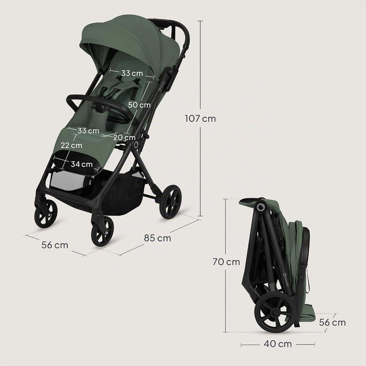 Lionelo Tansi Reisebuggy bis 22 kg, 6 Monate–4 Jahre, Kompakt Faltbar mit Einhand Auto Folding, Grav