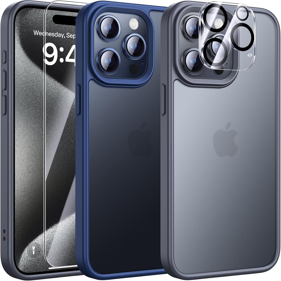 UniqueMe 5-in-1-Set für iPhone 15 Pro Hülle, [Nie Vergilbung] Handyhülle für iPhone 15 Pro Case Rund