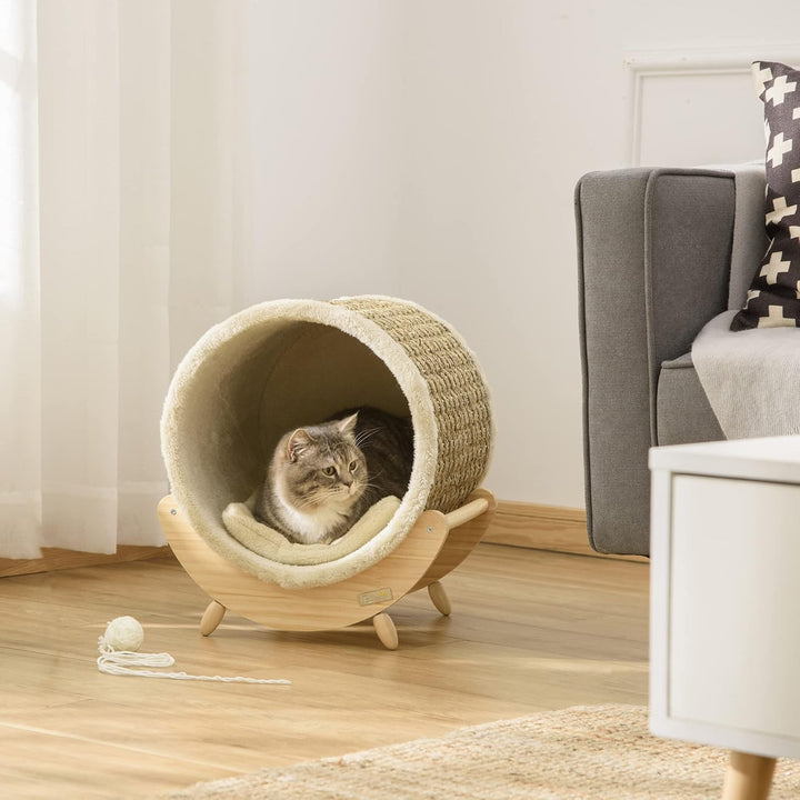 PawHut Katzenhöhle Katzenbett Katzenhaus mit Regal Kratzunterlage Katzenzelt Haustierhaus Khaki+Natu