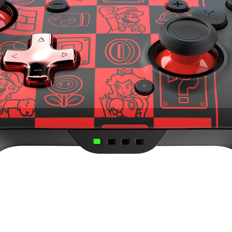 PDP Official Wireless Deluxe Controller Nintendo Switch GLOW - Super Icons Super Icon Red and Black,