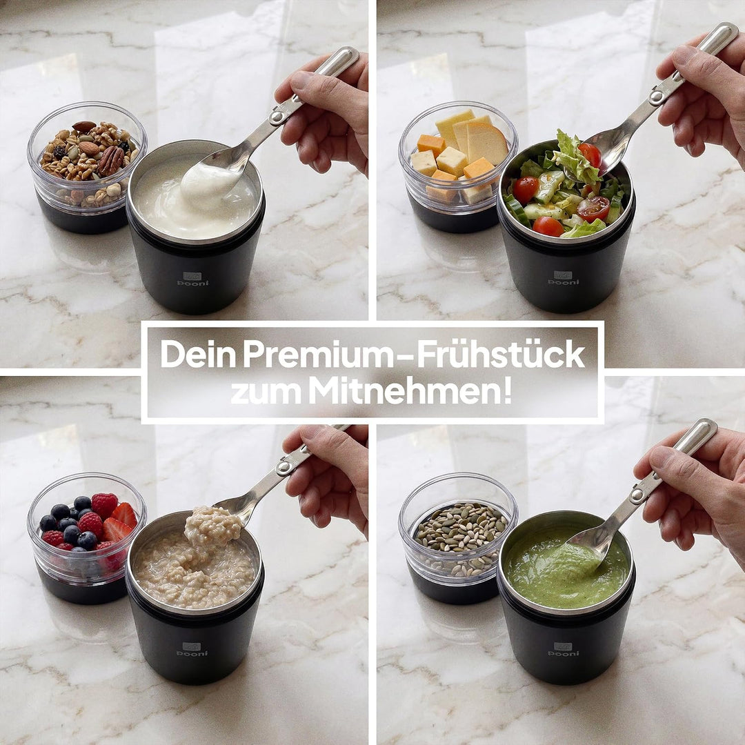 Müslibecher, auslaufsicherer Joghurtbecher to go mit Löffel, für Müsli, Joghurt, Frühstücksbecher au