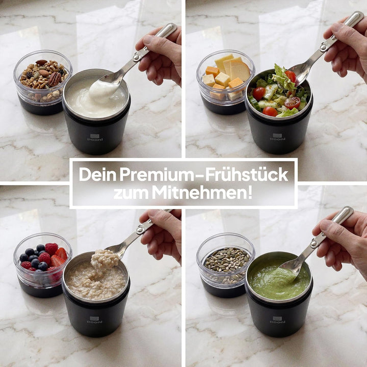Müslibecher, auslaufsicherer Joghurtbecher to go mit Löffel, für Müsli, Joghurt, Frühstücksbecher au