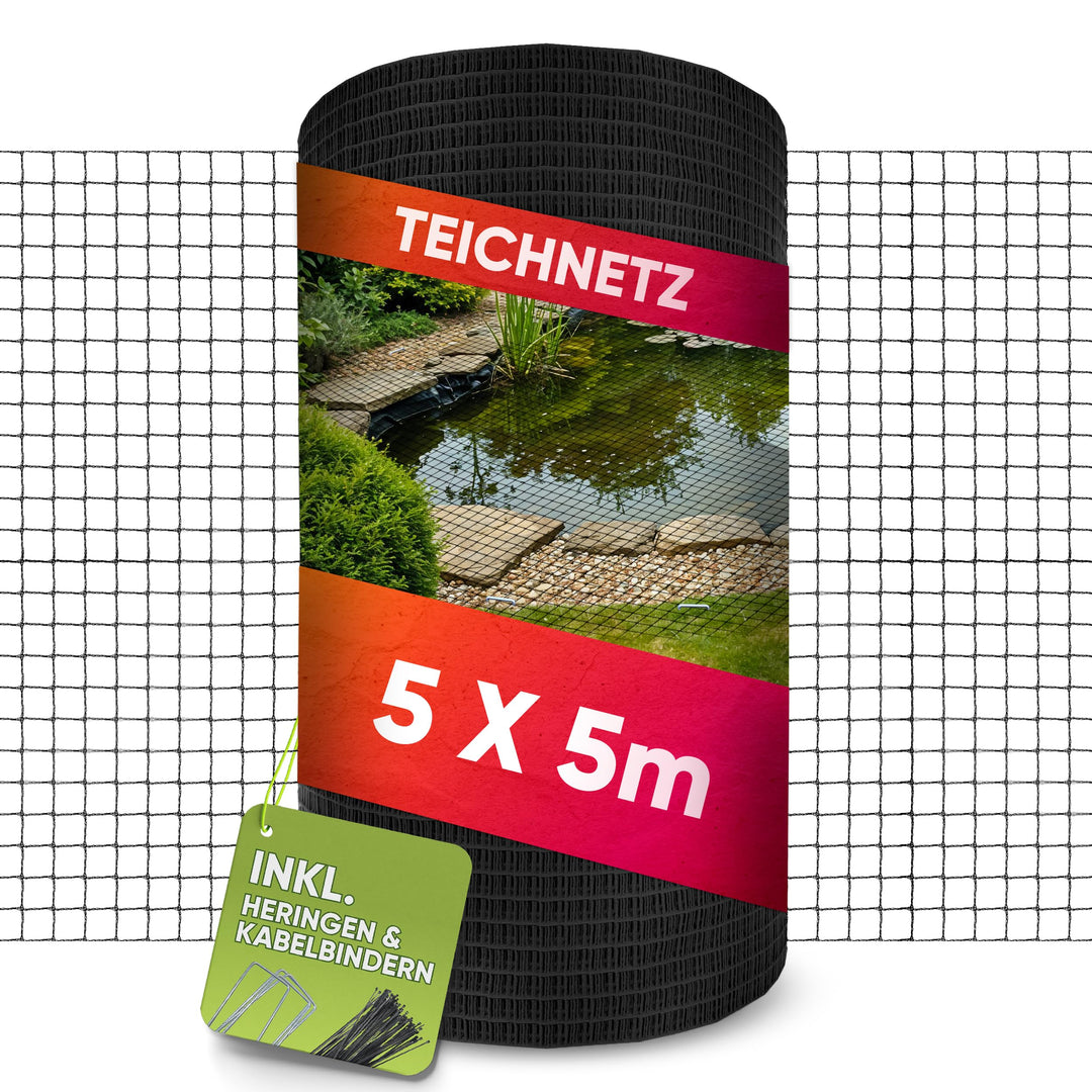Teichnetz feinmaschig, 5 x 5 Meter, Witterungs- &amp; UV-beständig, Vogelnetz, Hühnernetz, Balkonnetz, N